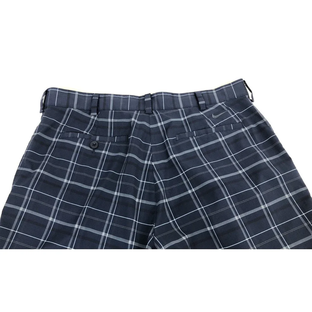 Nike Golf Men's Chino Golf Shorts 34 Plaid Blue FIT DRY Stretch